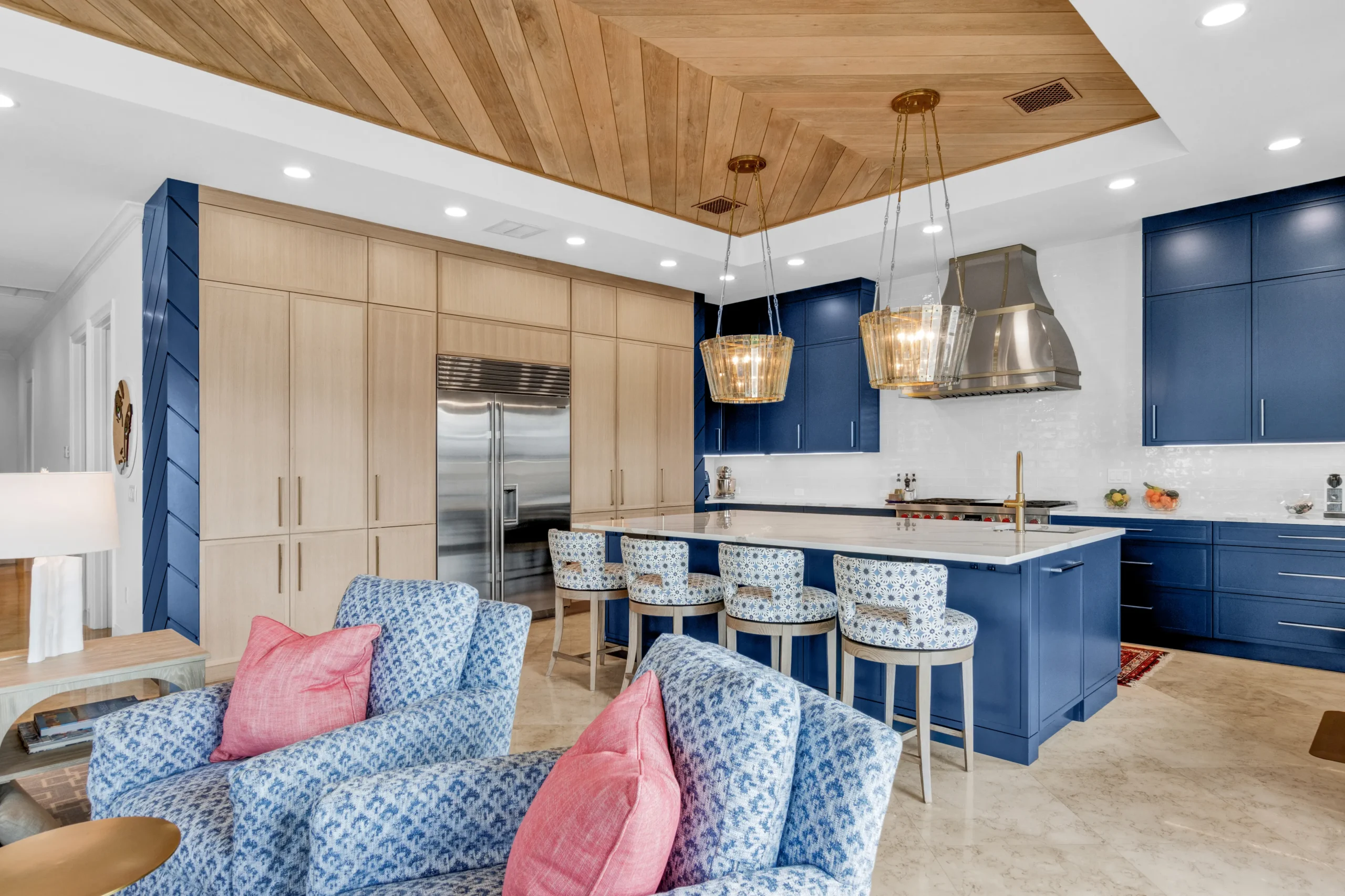 Dawn Wallace designed kitchen navy cabinets